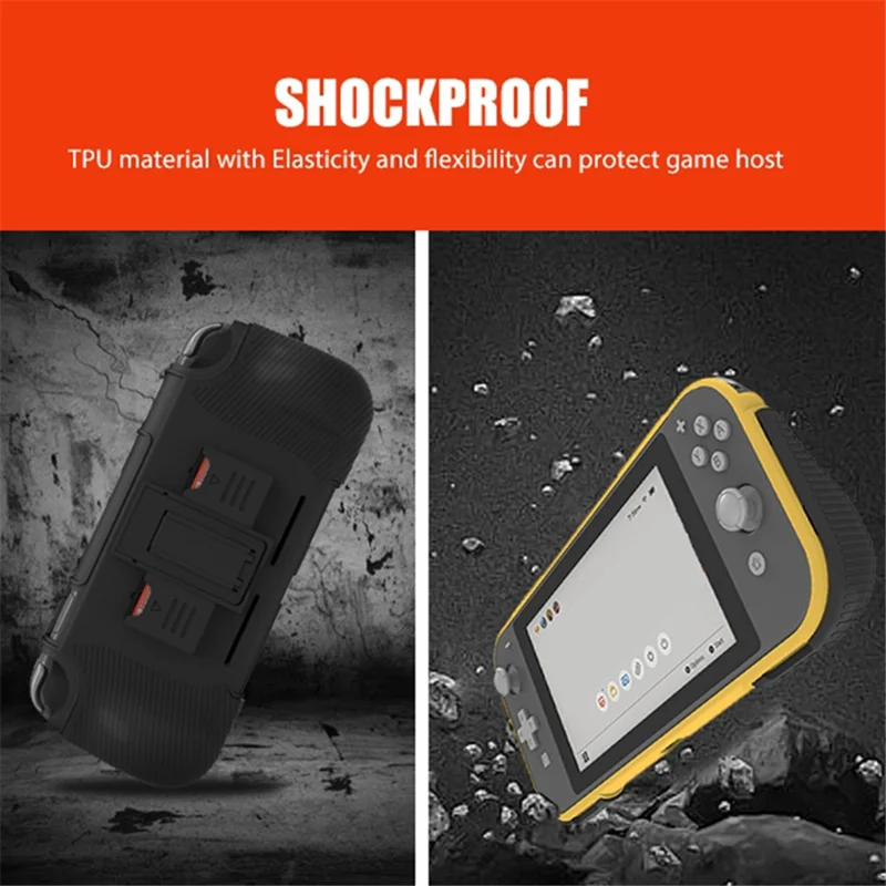 SM052 2 in 1 Protective Case for Nintendo Switch Lite Anti-Slip ABS+TPU Stand Cover with Game Card Slots - Yellow  /  Black