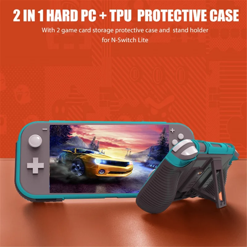 SM052 2 in 1 Protective Case for Nintendo Switch Lite Anti-Slip ABS+TPU Stand Cover with Game Card Slots - Yellow  /  Black