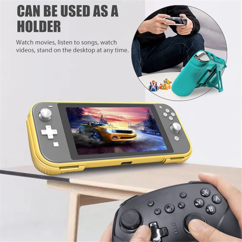 SM052 2 in 1 Protective Case for Nintendo Switch Lite Anti-Slip ABS+TPU Stand Cover with Game Card Slots - Yellow  /  Black