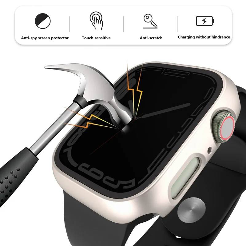 Anti-Scratch Hard PC Case for Apple Watch Series 9 / 8 / 7 41mm Integrate Protective Case with Anti-Spy Tempered Glass Screen Protector - Rose Gold