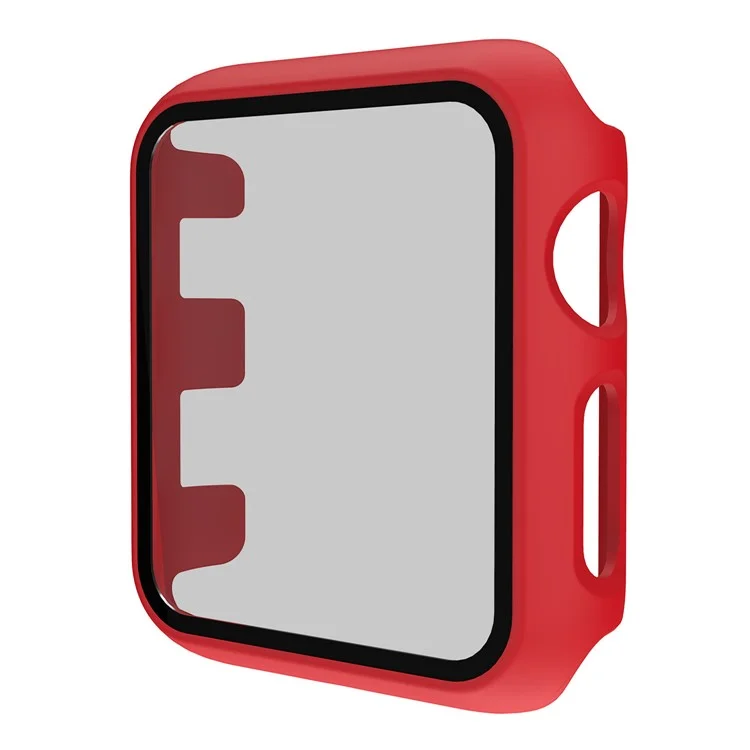 For Apple Watch Series 9 / 8 / 7 45mm Anti-Drop Case Integrate Hard PC Case Cover with Anti-Peep Tempered Glass Screen Protector - Red
