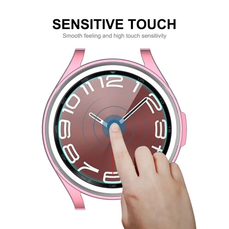ENKAY HAT PRINCE For Samsung Galaxy Watch6 Classic 47mm Half-Cover Watch Case Electroplating TPU Frame with 0.2mm 9H Tempered Glass Screen Film - Pink