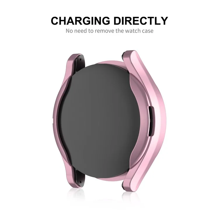 ENKAY HAT PRINCE For Samsung Galaxy Watch6 Classic 47mm Half-Cover Watch Case Electroplating TPU Frame with 0.2mm 9H Tempered Glass Screen Film - Pink