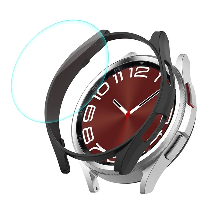 ENKAY HAT PRINCE For Samsung Galaxy Watch6 Classic 47mm Watch Case Electroplating PC Frame with 0.2mm 9H Tempered Glass Screen Film - Black