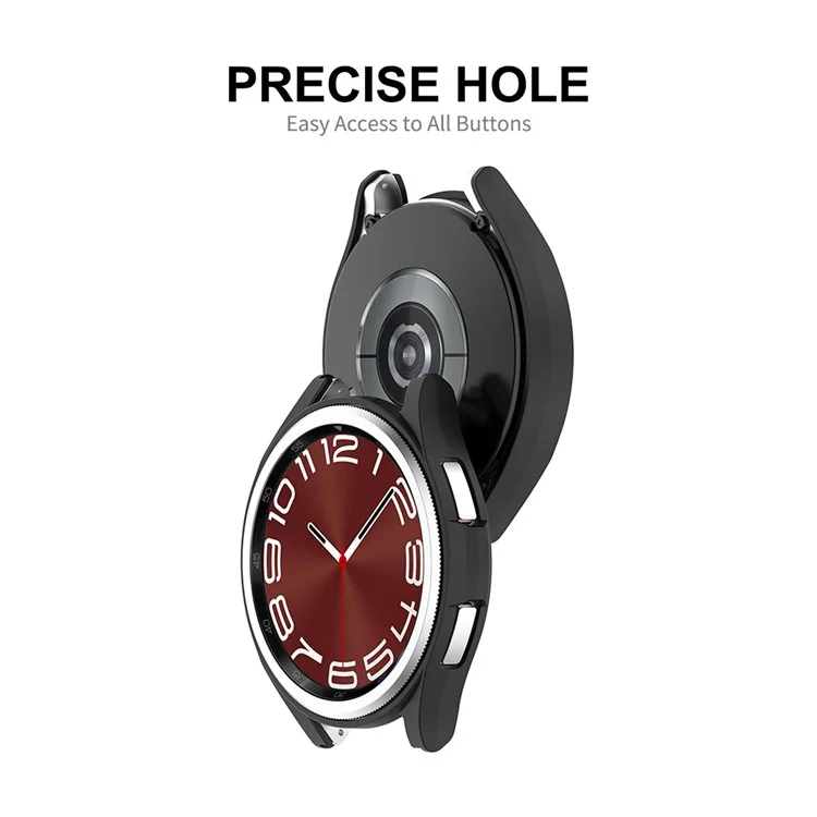 ENKAY HAT PRINCE For Samsung Galaxy Watch6 Classic 47mm Watch Case Electroplating PC Frame with 0.2mm 9H Tempered Glass Screen Film - Black