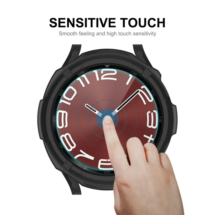 ENKAY HAT PRINCE For Samsung Galaxy Watch6 Classic 43mm Hollow TPU Case Half-Cover Watch Frame with 0.2mm 2.15D 9H Tempered Glass Screen Film - Black