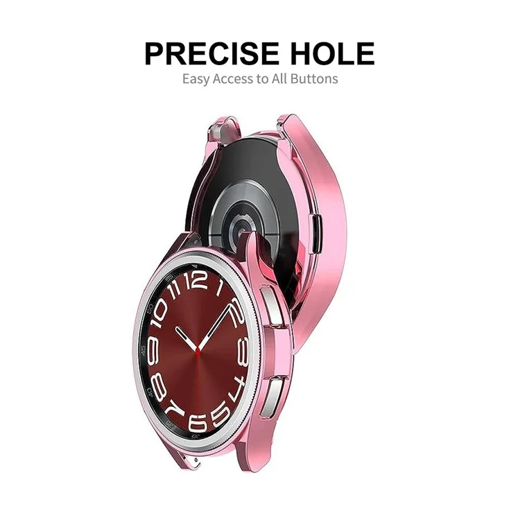 ENKAY HAT PRINCE For Samsung Galaxy Watch6 Classic 43mm Half-Cover TPU Watch Case Electroplating Frame with 0.2mm 9H Tempered Glass Screen Film - Pink