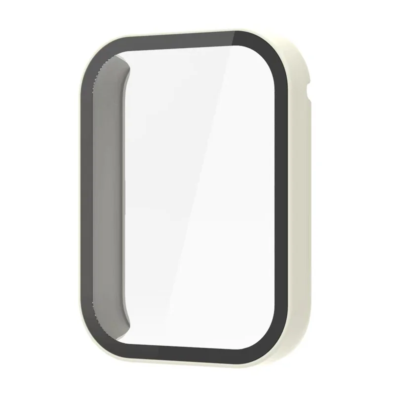 For Huami Amazfit Bip 5 Screen Protector Case Smart Watch Cover with Tempered Glass Film - Ivory White