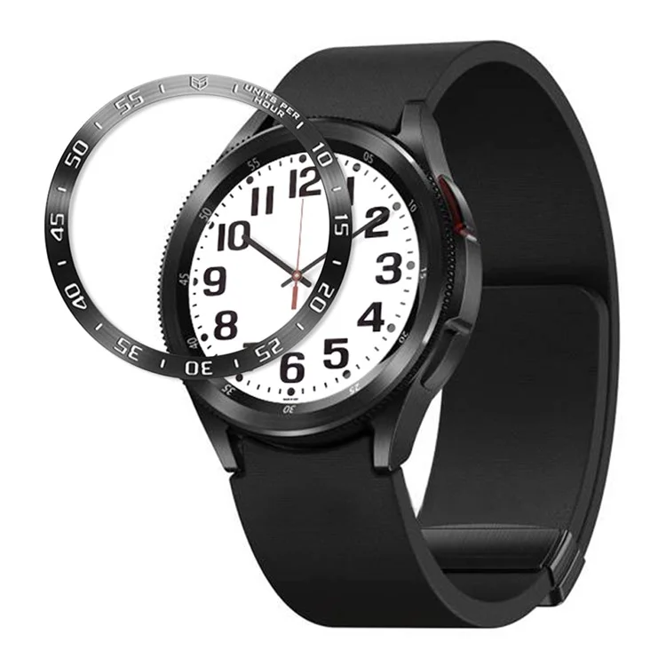 Bague de lunette de montre de type A pour Galaxy Watch6 Classic 43mm, cadre métallique stylé Boucle Couvercle adhésif avec plaque de cadran - Noir