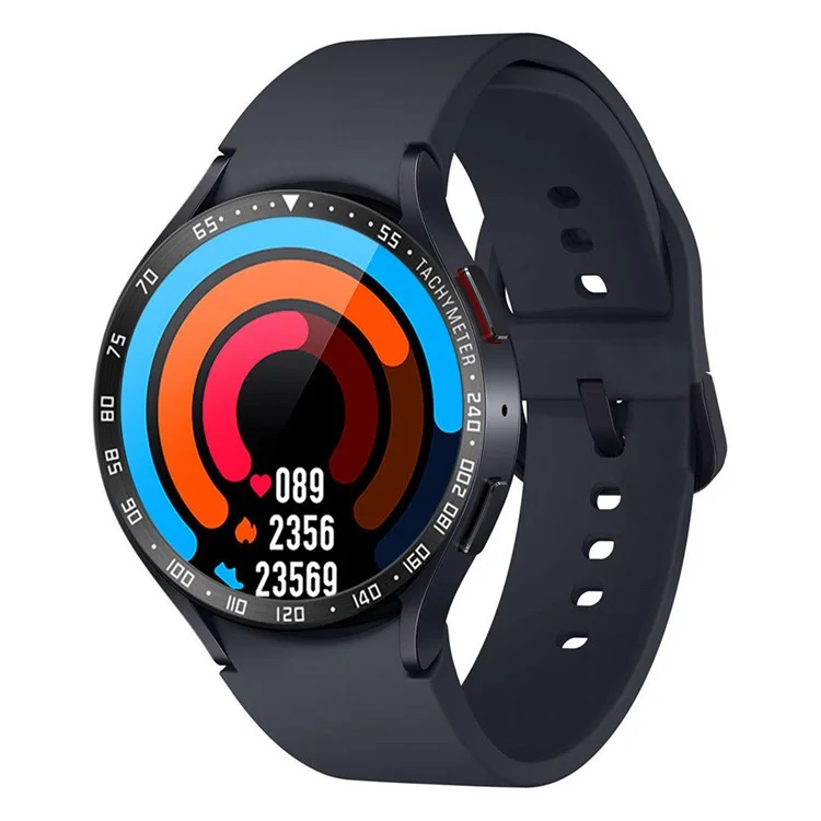 Type E Speed Scale Bezel Styling for Samsung Galaxy Watch6 Classic 47mm , Metal Bezel Ring Adhesive Cover - Black / White Characters