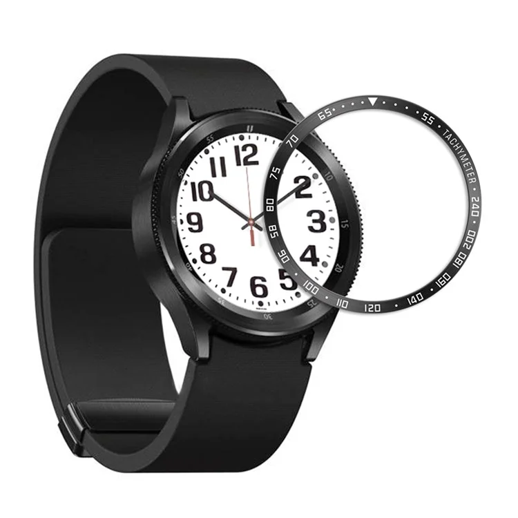 Type E Speed Scale Bezel Styling for Samsung Galaxy Watch6 Classic 47mm , Metal Bezel Ring Adhesive Cover - Black / White Characters