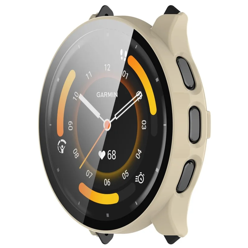 For Garmin Venu 3 PC Case with Tempered Glass Screen Protector Scratch Resistant Watch Cover - Ivory White