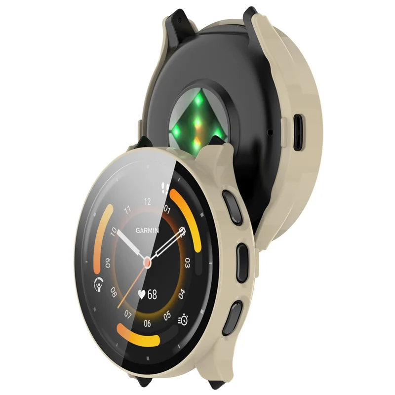 For Garmin Venu 3 PC Case with Tempered Glass Screen Protector Scratch Resistant Watch Cover - Ivory White