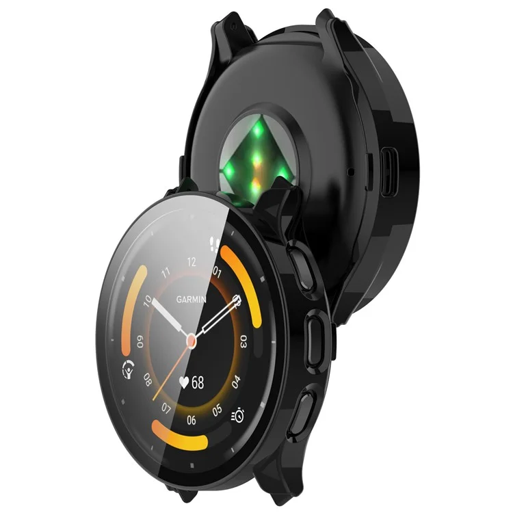 Per Garmin Venu 3S Custodia rigida in PC Full Coverage con protezione dello schermo in vetro temperato - Nero