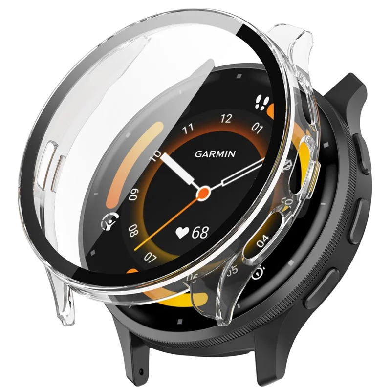 For Garmin Venu 3S Full Coverage Hard PC Watch Case Clear Cover with Tempered Glass Screen Protector - Transparent White