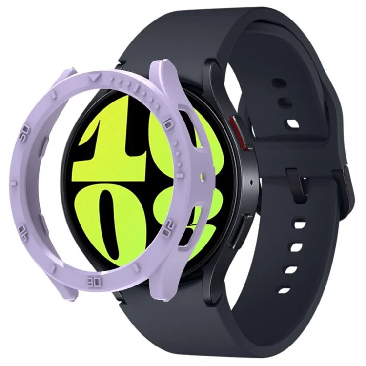 Pour Samsung Galaxy Watch6 44mm Hollow PC Watch Case Cover 3D Numeral Smart Watch Protective Case - Violet clair