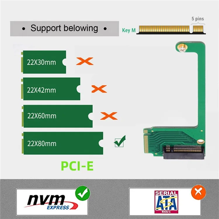 EP-022-2280MM NVME M-Key 22x30mm to 22x80mm Ângulo Adaptador de Extensão SSD Upgrade Compatível com ROG Ally Gaming