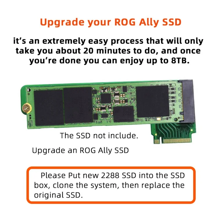 EP-022-2280MM NVME M-Key 22x30mm to 22x80mm Ângulo Adaptador de Extensão SSD Upgrade Compatível com ROG Ally Gaming