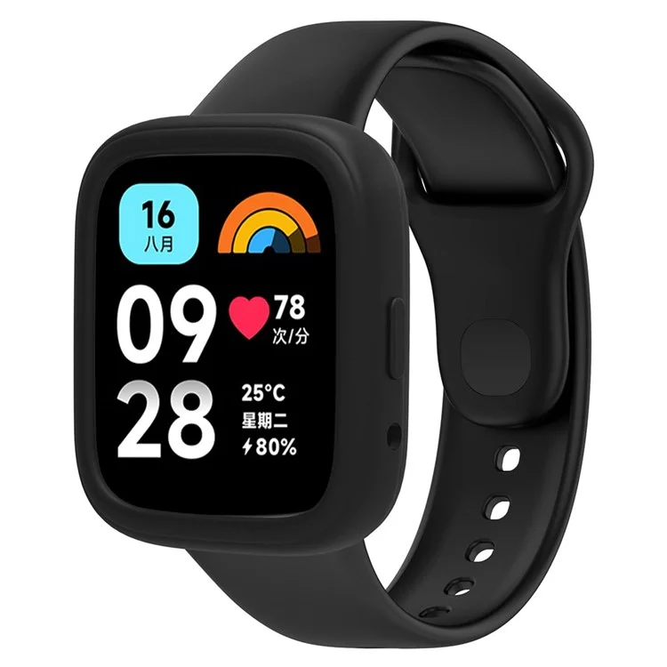 Boîtier de montre pour Xiaomi Redmi Watch 3 Lite / Watch 3 Active, cadre de protection en silicone souple - Noir