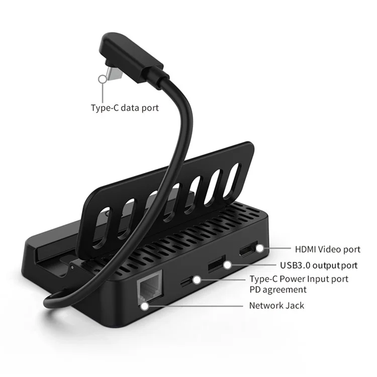 DOBE TY-2849 For Steam Deck Station de Dock Convertisseur avec Port Vidéo HD, Ethernet Gigabit, USB 2.0 et Charge Rapide PD