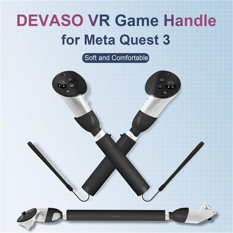 DEVASO Handle Extension Grip for Meta Quest 3 VR Headset Golf Game Handle Accessories - Black