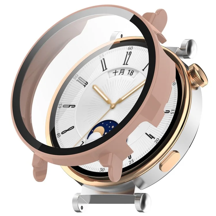 For Huawei Watch GT 4 41mm Hard PC Case with Tempered Glass Film Full Coverage Watch Cover - Pink