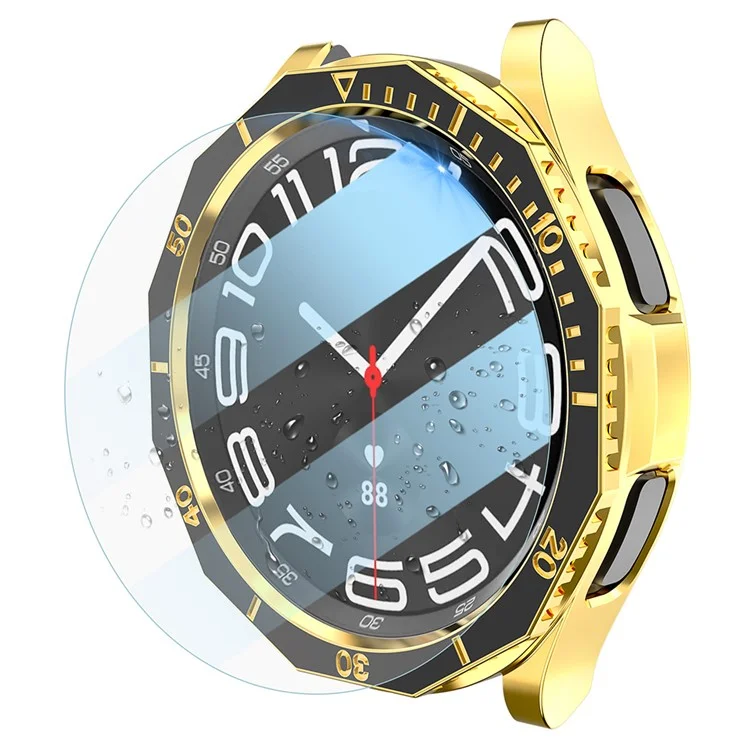 Für Samsung Galaxy Watch6 Classic 43mm PC-Etui mit Displayschutzfolie aus gehärtetem Glas + Lünette - Schwarz + Gold
