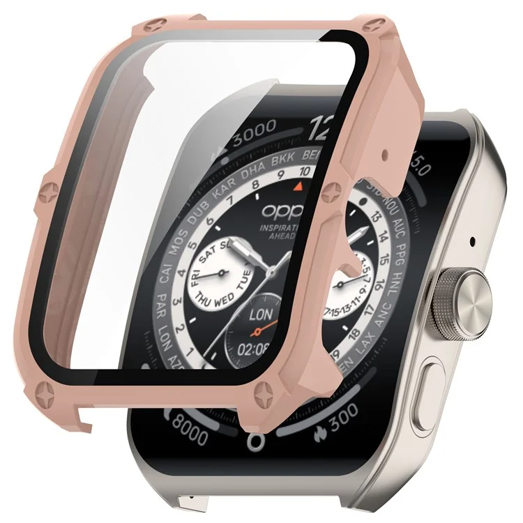 Para Oppo Watch 4 Pro Hard PC Case Cover Anti-Scratch Watch Case with Tempered Glass Screen Film - Rosa