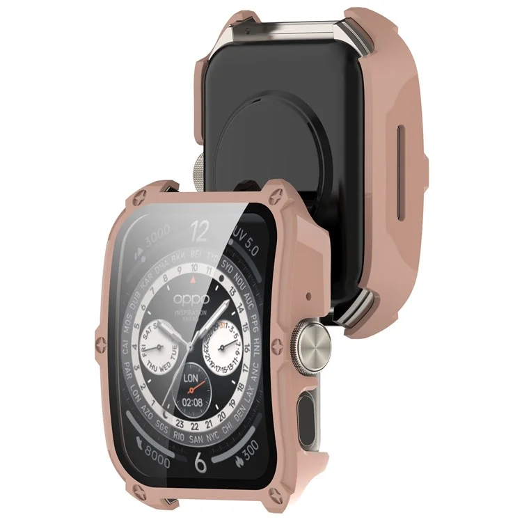 Para Oppo Watch 4 Pro Hard PC Case Cover Anti-Scratch Watch Case with Tempered Glass Screen Film - Rosa