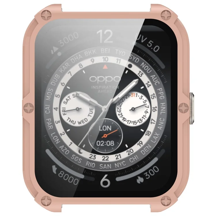 Para Oppo Watch 4 Pro Hard PC Case Cover Anti-Scratch Watch Case with Tempered Glass Screen Film - Rosa