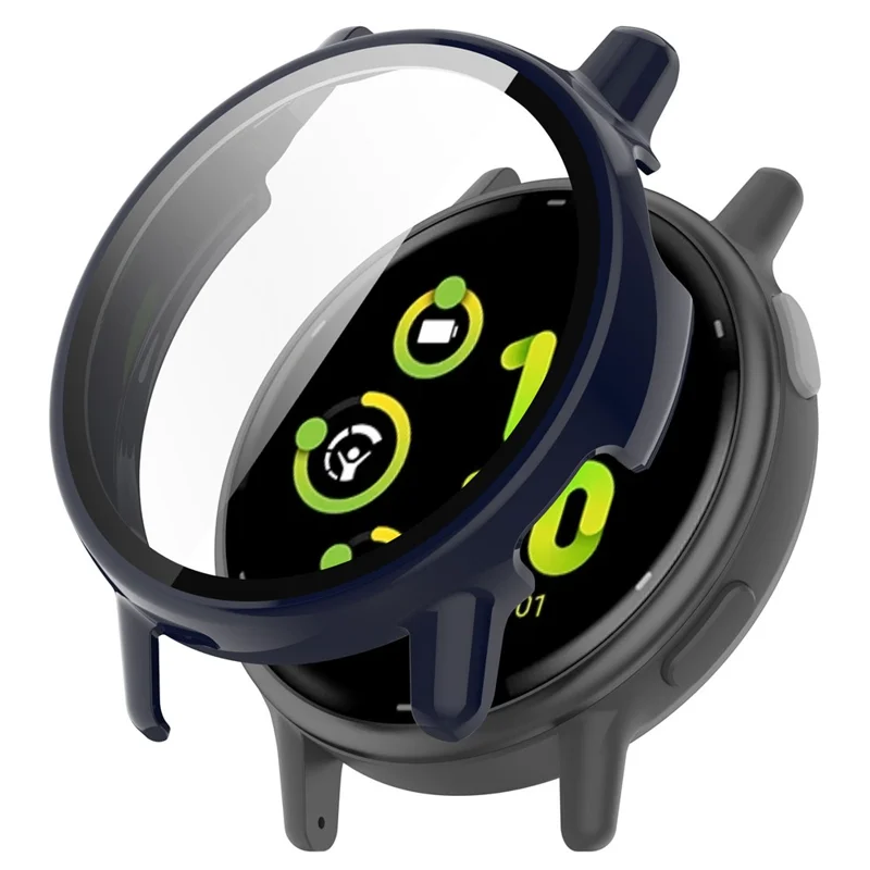 For Garmin Vivoactive / Garmin Active 5 Hard PC Bumper Case with Tempered Glass Screen Protector Watch Case Cover - Dark Blue