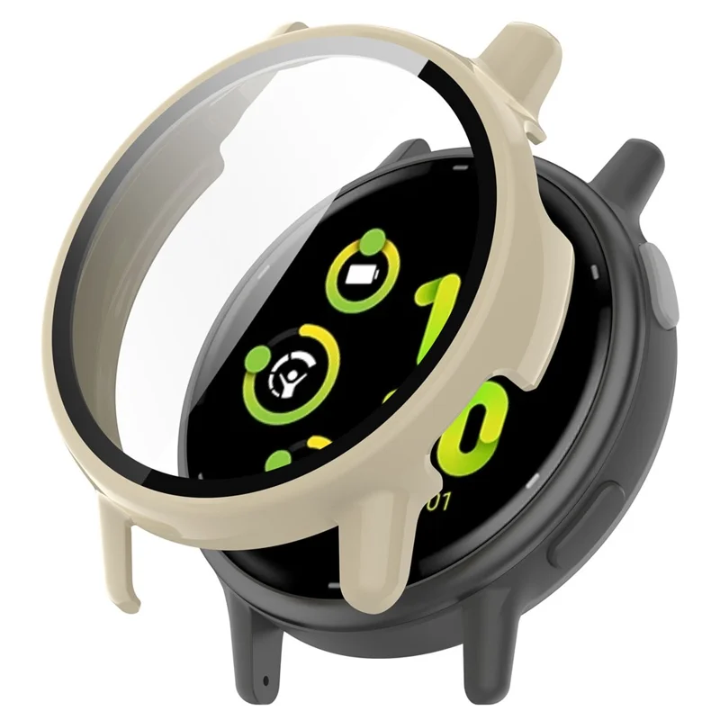 For Garmin Vivoactive / Garmin Active 5 Hard PC Bumper Case with Tempered Glass Screen Protector Watch Case Cover - Ivory White