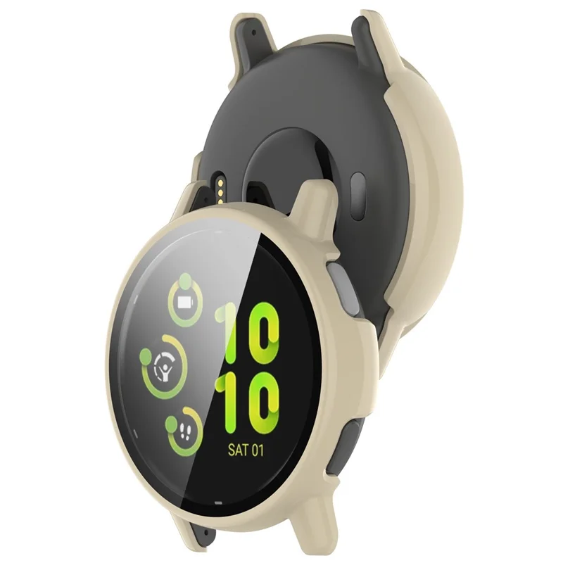 For Garmin Vivoactive / Garmin Active 5 Hard PC Bumper Case with Tempered Glass Screen Protector Watch Case Cover - Ivory White