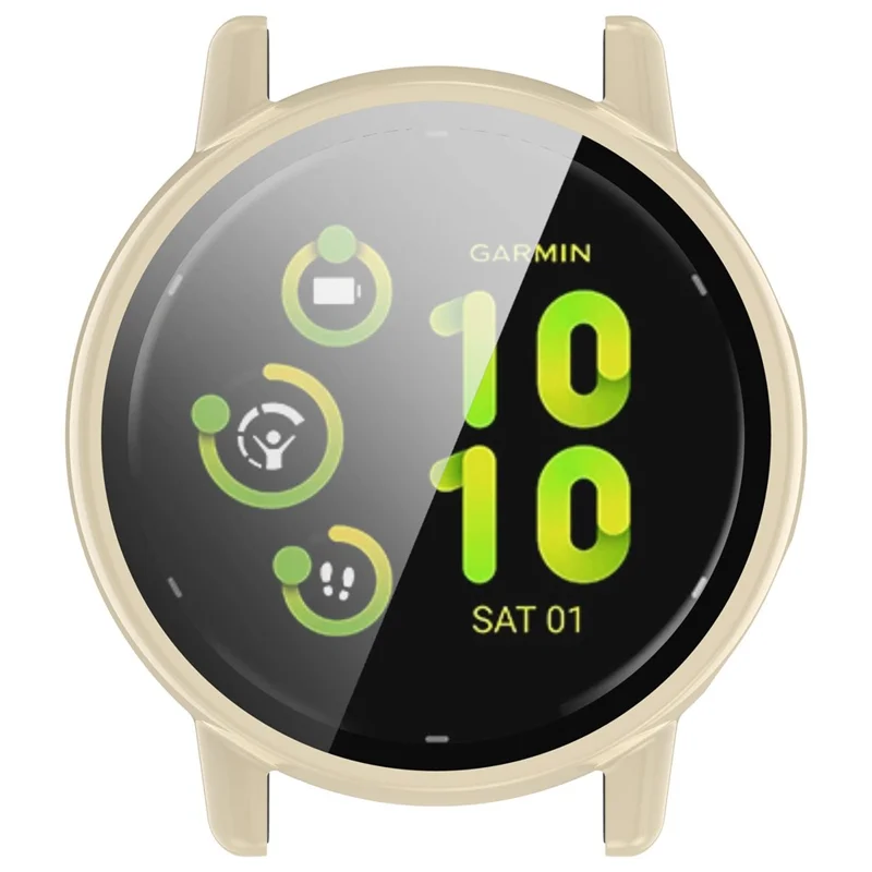 For Garmin Vivoactive / Garmin Active 5 Hard PC Bumper Case with Tempered Glass Screen Protector Watch Case Cover - Ivory White