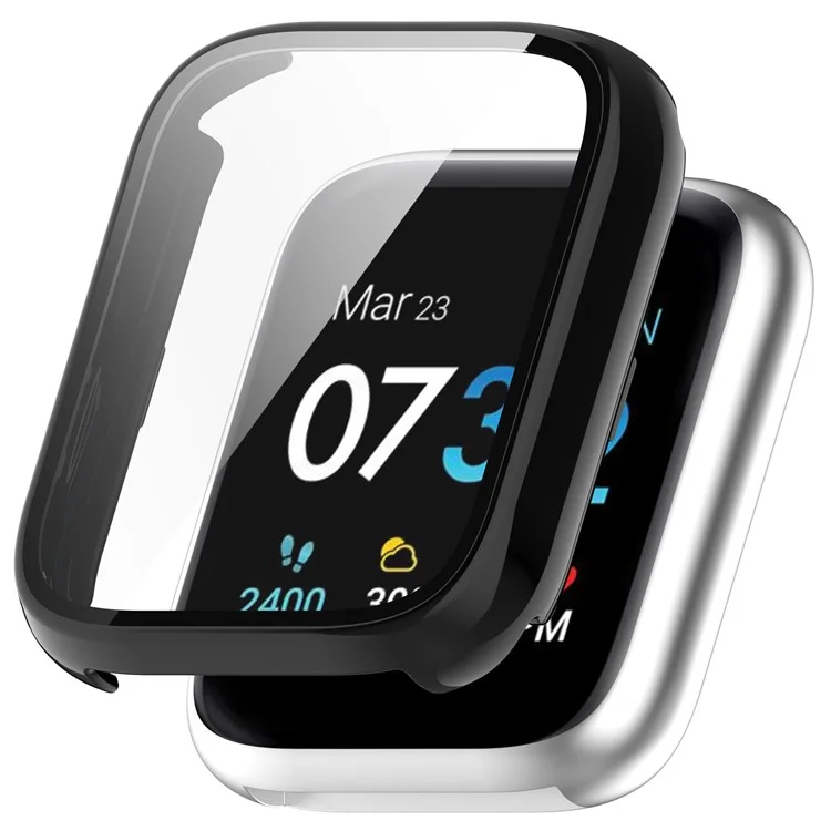For iTouch Air 3 Protective Frame with Tempered Glass Screen Film Smart Watch Hard PC Bumper Case - Black