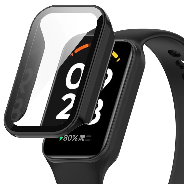 Для Xiaomi Smart Band 8 Active / Redmi Smart Band 2 Watch Case PC Рама с Пленкой из Закаленного Стеклянного Экрана - Черный