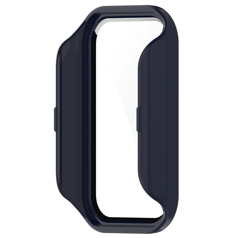 Para Xiaomi Smart Band 8 Active / Redmi Smart Band 2 Funda de reloj con marco de PC y película de protección de pantalla de vidrio templado - Azul oscuro