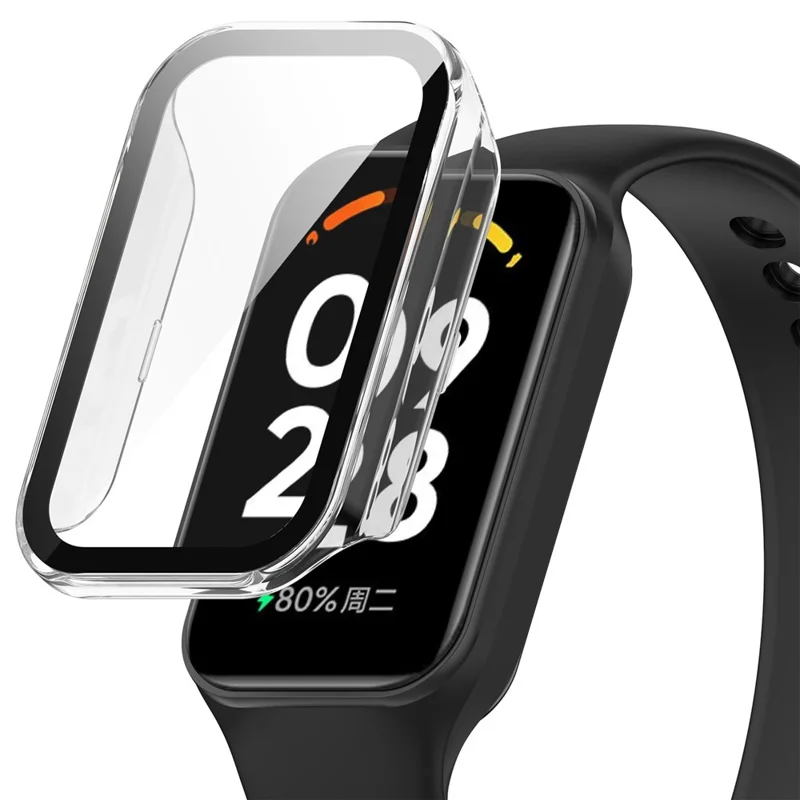 For Xiaomi Smart Band 8 Active / Redmi Smart Band 2 Watch Case PC Frame with Tempered Glass Screen Film - Transparent