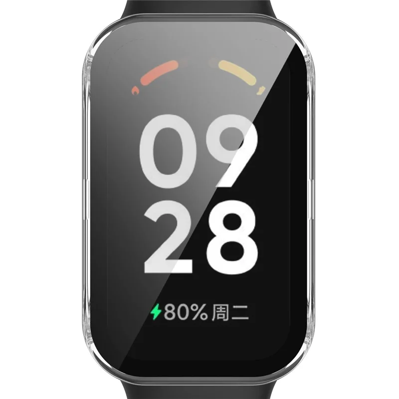 For Xiaomi Smart Band 8 Active / Redmi Smart Band 2 Watch Case PC Frame with Tempered Glass Screen Film - Transparent