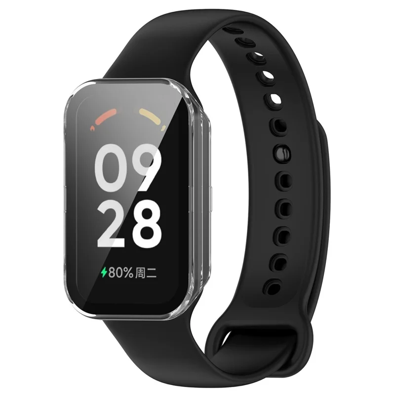 For Xiaomi Smart Band 8 Active / Redmi Smart Band 2 Watch Case PC Frame with Tempered Glass Screen Film - Transparent