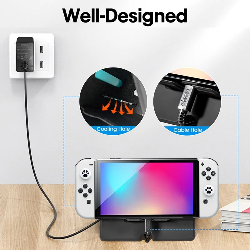 DEVASO For Nintendo Switch / Switch OLED Supporting Stand Holder + 2PCS Tempered Glass Screen Films + 1 Pair Joystick Cap