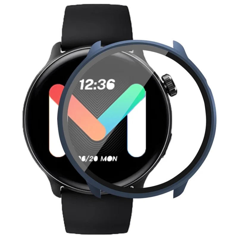 For Mibro Lite 2 Hard PC Bumper Case with Tempered Glass Screen Film Watch Case Cover - Midnight Blue