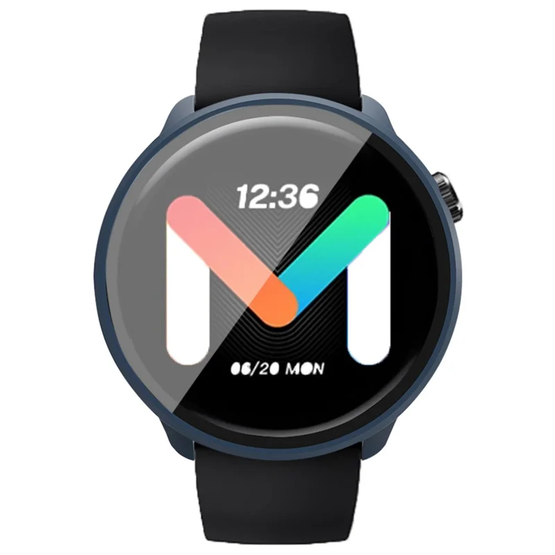 For Mibro Lite 2 Hard PC Bumper Case with Tempered Glass Screen Film Watch Case Cover - Midnight Blue