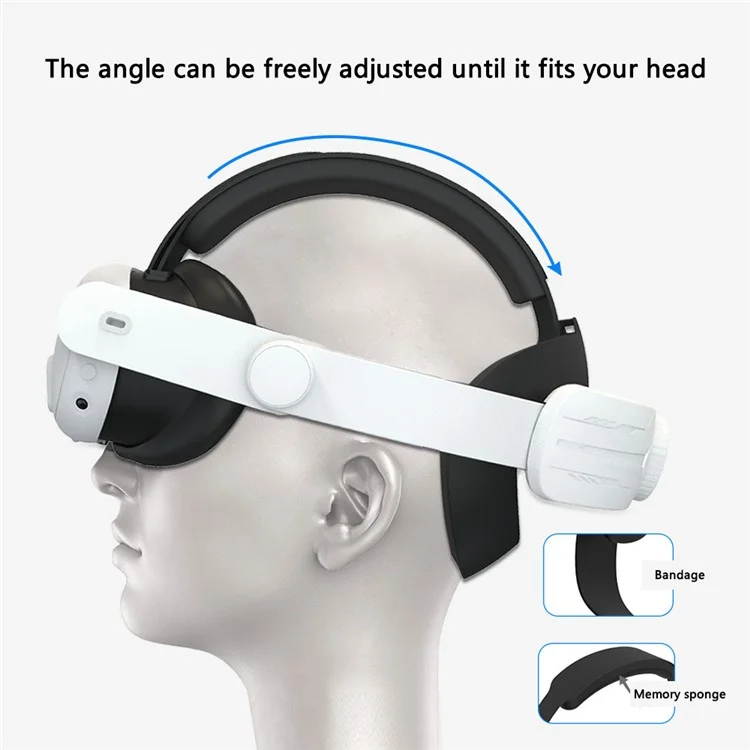 For Meta Quest 3 Adjustable Head Strap Headband Pressure Reduce Fixing Strap VR Accessory - Black+White