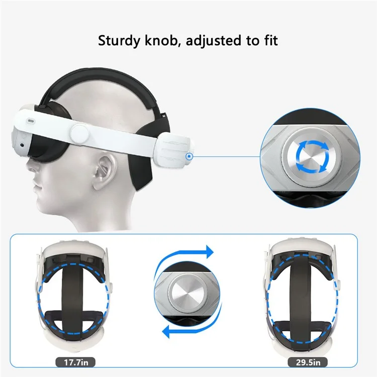 For Meta Quest 3 Adjustable Head Strap Headband Pressure Reduce Fixing Strap VR Accessory - Black+White