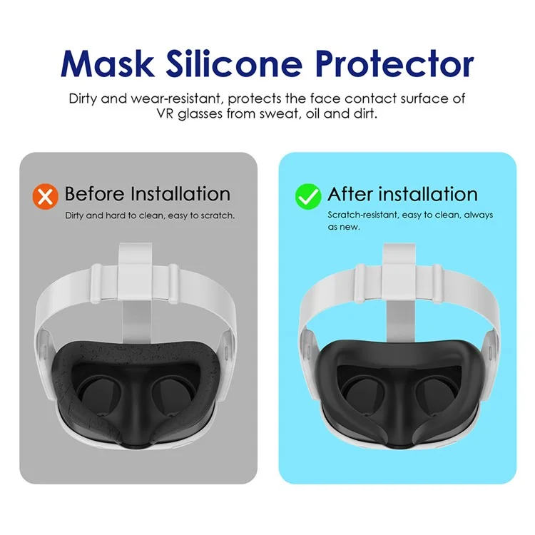 Wolmtt Per Meta Quest 3 VR Silicone Eye Mask Anti-sweat Protective Cover - Nero