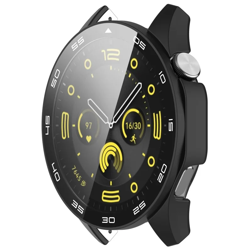 For Huawei Watch GT 4 46mm Watch Case Tempered Glass Screen Protector PC Frame Cover with Dial Plate - Black