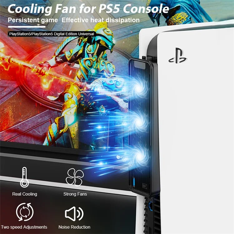 For PS5 Game Console ABS Cooling Fan 2-Gear Wind Heat Dissipation USB Fan Cooler - White