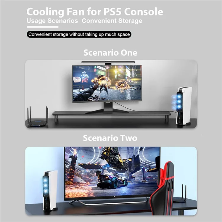 For PS5 Game Console ABS Cooling Fan 2-Gear Wind Heat Dissipation USB Fan Cooler - White