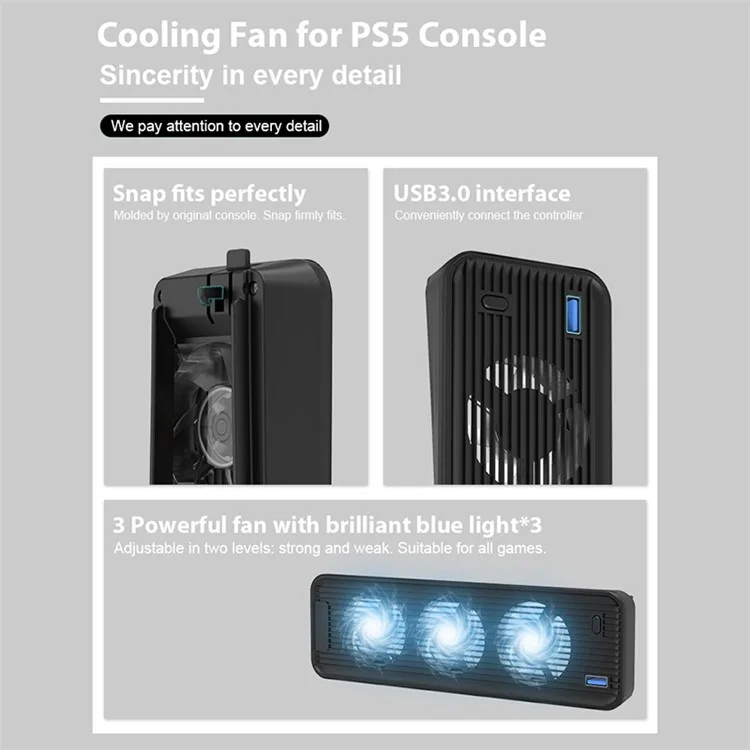 For PS5 Game Console ABS Cooling Fan 2-Gear Wind Heat Dissipation USB Fan Cooler - White